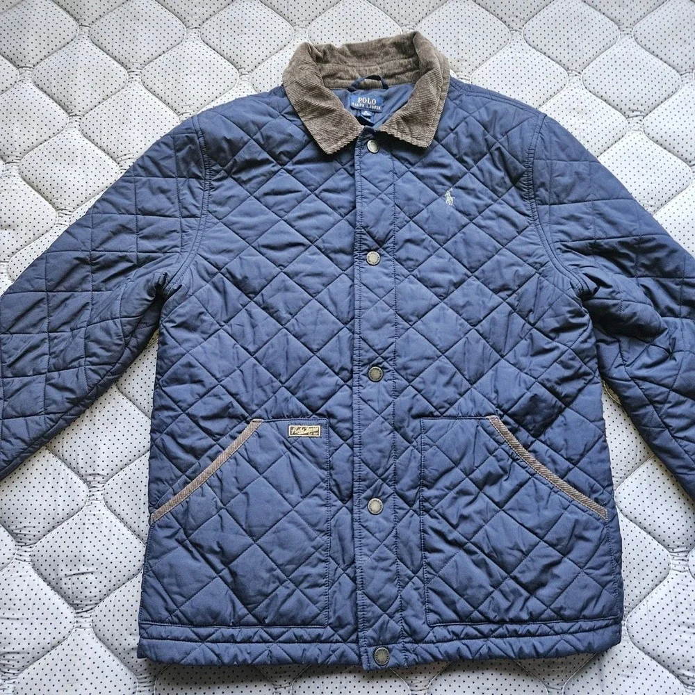 Polo Ralph Lauren Boys XL 18/20 Quilted Jacket Navy Blue Barn Coat Corduroy...